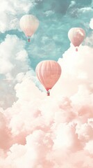 Fototapeta premium Dreamlike pastel-colored hot air balloons floating in a horizon bathed in soft colors. HD phone wallpaper.