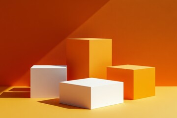 Obraz premium Geometric Minimalist Orange and White Display Podiums