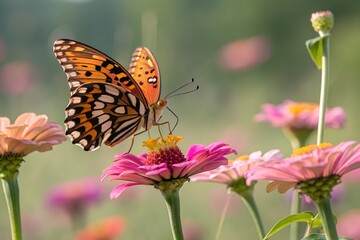 Naklejka premium Closeup of beautiful butterfly on blooming spring summer flower