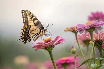Closeup of beautiful butterfly on blooming spring summer flower