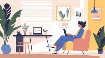 Person using a laptop and smartphone in a minimalist home office