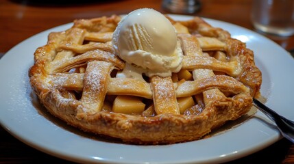 Delicious Apple Pie Served With A Scoop Of Ice Cream