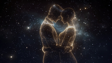 a constellation of two lovers locked in a tender embrace