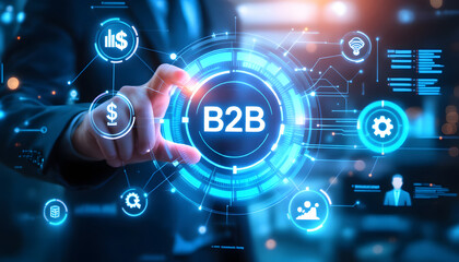 Fototapeta premium Modern B2B Business Technology Concept, Digital B2B Partnerships and Global Commerce