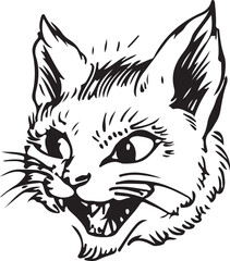 Happy Cat Face Sketch Cartoon Vector Illustration Graphic