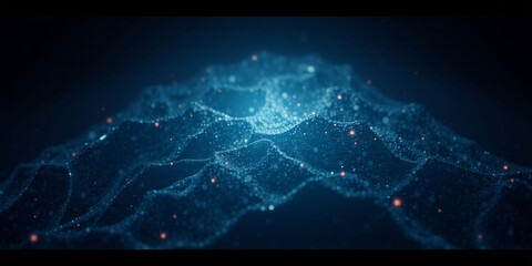 A blue and orange image of a mountain with a lot of sparkles. The image is abstract and has a dreamy, otherworldly feel to it