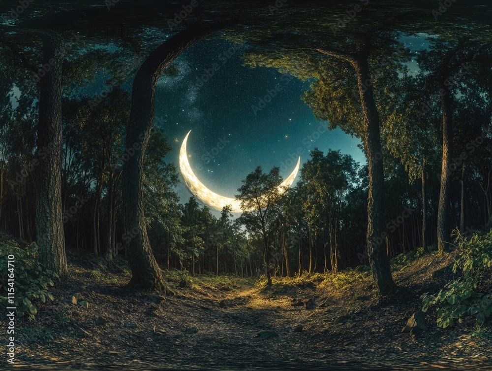 Canvas Prints path in woods with crescent moon