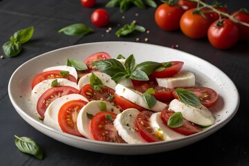 Tomato mozzarella salad on plate