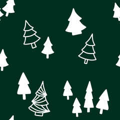 Obraz premium Green Christmas pattern with with Christmas trees. New Year 2025. Natural seamless pattern, green festive winter print for wrapping paper, fabric and textile. Background for New Year's cards.