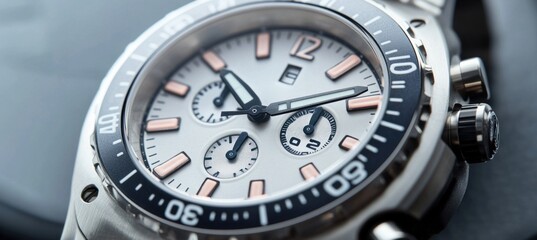 Close up of elegant wristwatch showing time and style