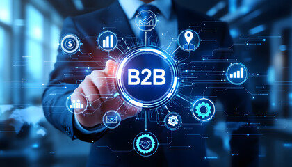 Modern B2B Business Technology Concept, Digital B2B Partnerships and Global Commerce