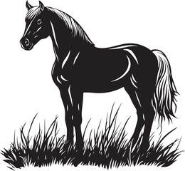 Horse Standing in Field Stylized Silhouette Vector Illustration Graphic