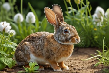 Fototapeta premium there is a rabbit that is sitting in the dirt