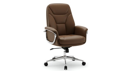 Obraz premium Modern Brown Leather Executive Office Chair Swivel Wheels Comfortable Furniture