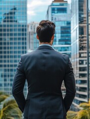 Fototapeta premium Businessman overlooking urban landscape