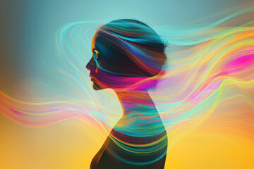 Conceptual aura of a person depicted as flowing ribbons of light in a sleek, minimalist design.
