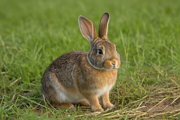 there is a rabbit that is sitting in the grass