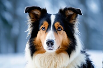 arafed dog sitting in the snow looking at the camera