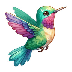 Obraz premium Colorful hummingbird with detailed feathers in mid-flight against a light background