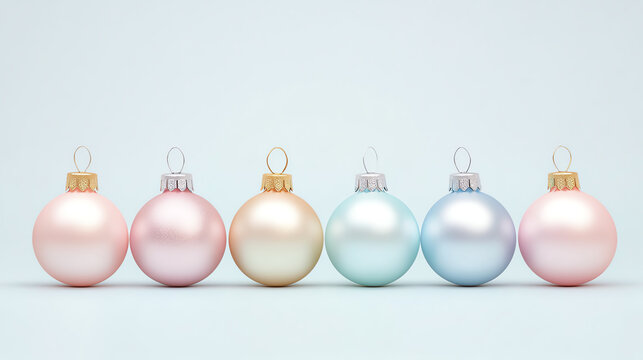 Sleek minimalist Christmas baubles in pastel colors, modern and elegant holiday decor, adaptable for banners or wallpapers