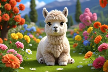 Obraz premium there is a llama sitting in a field of flowers