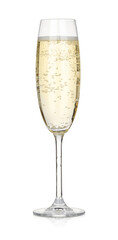 Champagne in glass isolated on white. Sparkling wine