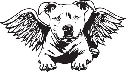 Pit Bull Terrier Lying Down with Angel Wings Stylized Vector Illustration Graphic