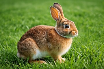 there is a small rabbit that is sitting in the grass