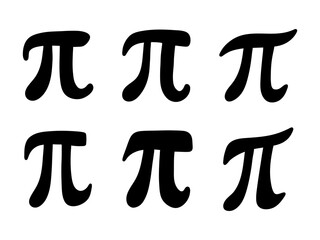 Hand drawn PI symbol set, annual celebration of the mathematical constant pi. Pi Day on March 14. International Day of Mathematics. Mathematics and arithmetic, handdrawn Pi sign set.