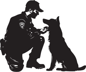 Police Officer and Dog Silhouette Vector Illustration Graphic