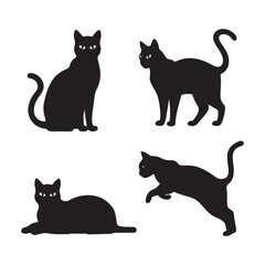Set Of Cat Silhouette Vector.