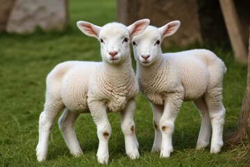 Obraz premium there are two lambs standing next to each other in the grass