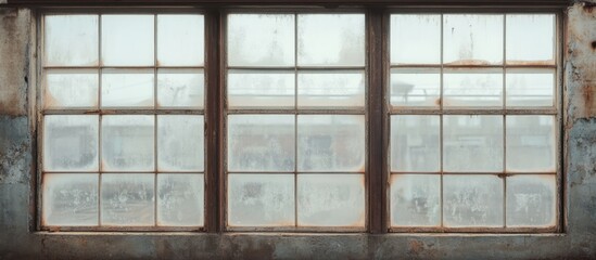 Weathered louver glass windows in a rustic interior highlighting vintage architecture with dust and grime on the glass surfaces.