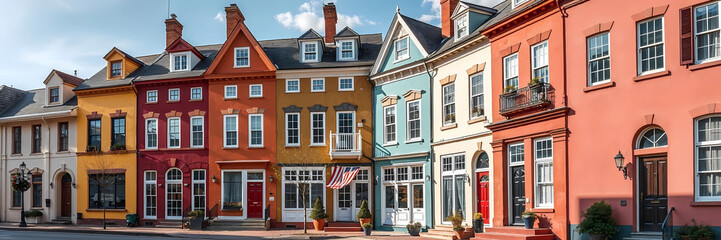 Fototapeta premium a row of row houses New England style. Long banner
