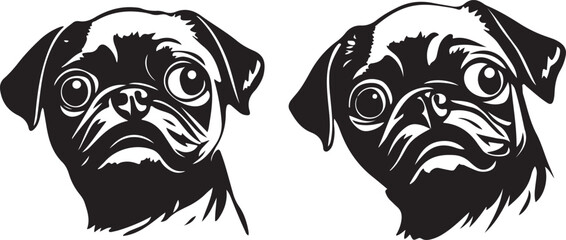 Pug Dog Funny Face Stylized Silhouette Vector Illustration Graphic