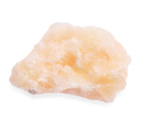 Beautiful orange calcite isolated on white. Natural gemstone