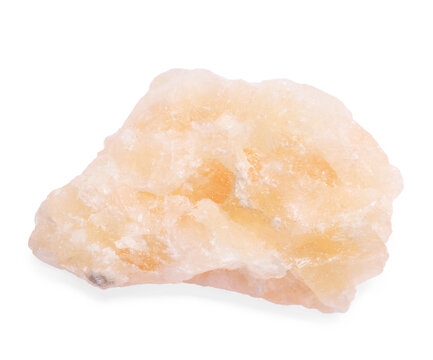 Beautiful orange calcite isolated on white. Natural gemstone