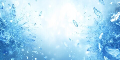 An abstract background featuring glowing blue fractal-like patterns and crystalline shapes, creating a sense of depth and light