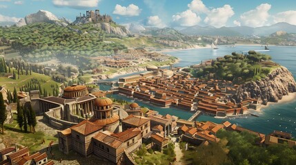 Realistic portrayal of influence of Greek colonization Mediterranean region showcasing the establishment of new citystates trade networks and the spread of Greek culture across different territories