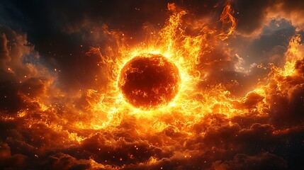 Obraz premium Blazing sun enveloped in flames reflecting celestial intensity wallpaper image