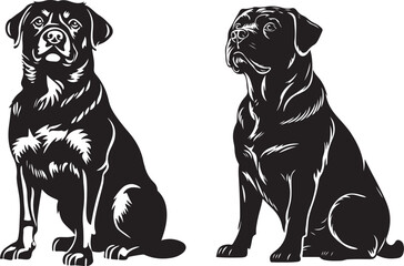 Rottweiler Dog Sitting Stylized Set Vector Illustration Graphic