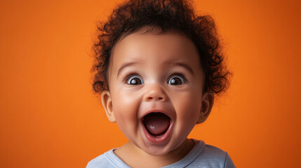 Joyful Baby Portrait Against Orange Background