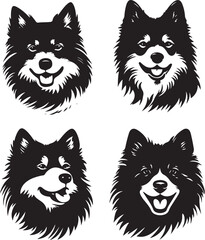 Samoyed Dog Faces Stylized Set Vector Illustration Graphic