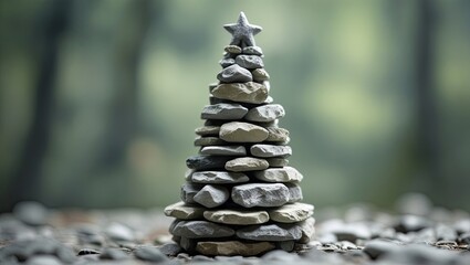 Fototapeta premium Christmas tree made of stones in a macro shot, creative decor for New Year and Christmas, an unusual gift with a natural touch.