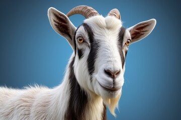 Obraz premium there is a goat with horns and a long horn standing in front of a blue background