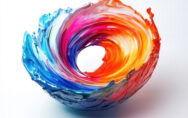 A powerful spiral of colorful liquid paint, twisting energetically in a tornado shape on a clean white background