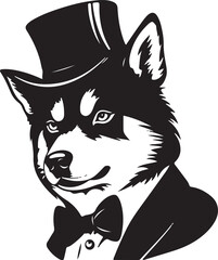 Siberian Husky with Top Hat Stylized Vector Illustration Graphic