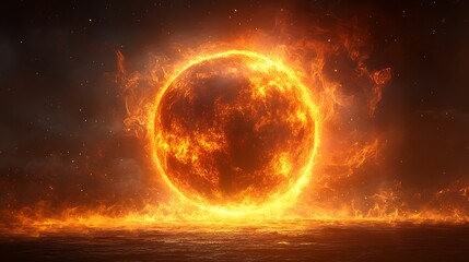Obraz premium Radiant sun blazing with swirling fiery flames and cosmic energy image