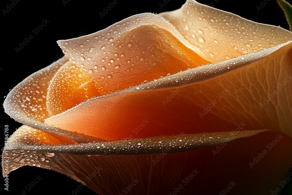 Canvas Prints Close-up of a dewy orange rose highlighting intricate petal details against a dark background