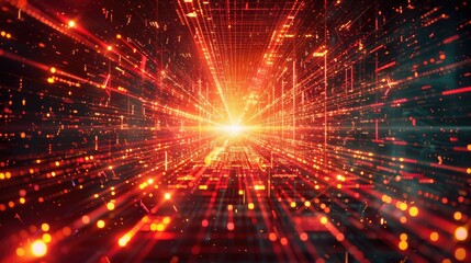 Fototapeta premium A vibrant, abstract representation of data streams converging toward a bright light.